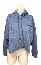 Lucky Brand Sz S Women  s Blue Floral Print Boho Cropped Hoodie Sweatshirt