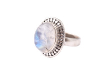 Anello fatto a mano in argento sterling 925 con vera pietra di luna arcobalen...