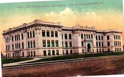 Vintage Postcard- High School, Everett, WA.