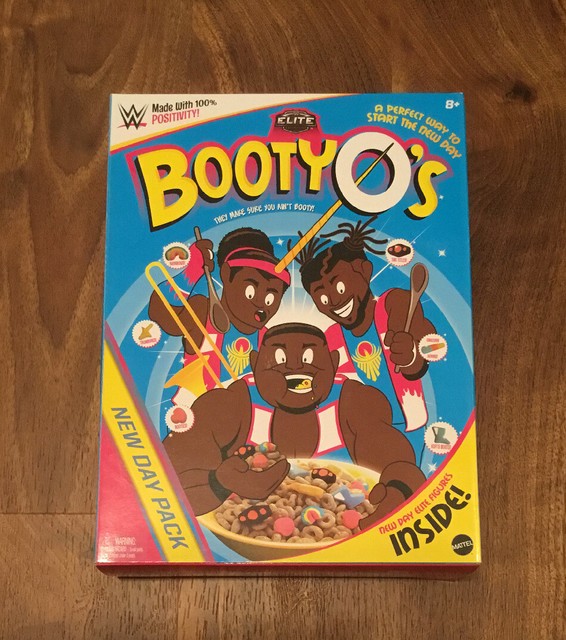 WWE NEW DAY BOOTYO'S WRESTLING FAUX CEREAL BOX w/ ACTION