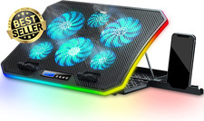 C12 Laptop Cooling Pad RGB,8 Heights,6 Fans, Phone Holder for 15.6-17.3" Laptops