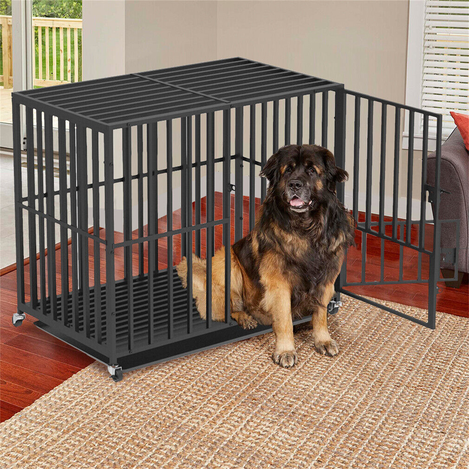 Heavy Duty Dog Cage with Wheel and Tray Dog Crate for Indoor Outdoor