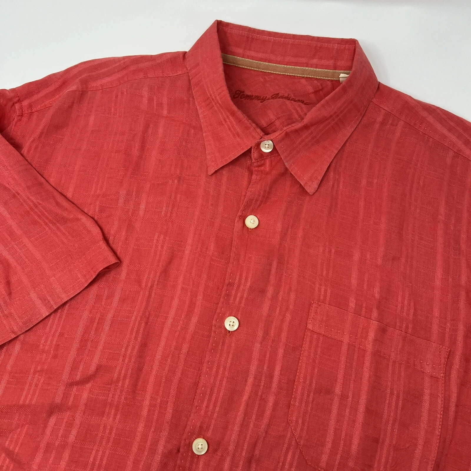 Tommy Bahama 100% Linen Shirt Mens XLX Red Short Sleeve Button Up