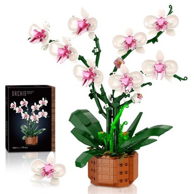 Orchid Building Blocks Set with LED Light   DIY Artificial Flower Kit for Hom...