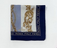 FENDI HANDKERCHIEF MEN'S Gold Chain Blue Cotton POCKET SQUARE 18  