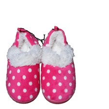 Girls Slippers Pink white Dots Rubber Sole Size S New7-8