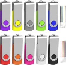 64GB USB Flash Drive 10 Pack – Metal Swivel, Multi-Color, Bulk Value
