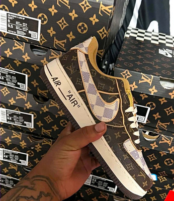 Nike Air Force 1 Low Men s Brown/Beige/White Monogram Lace-Up Low Top