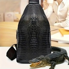 Men's Leather Crocodile Pattern Chest Bag Sling Backpack Crossbody Travel Bag