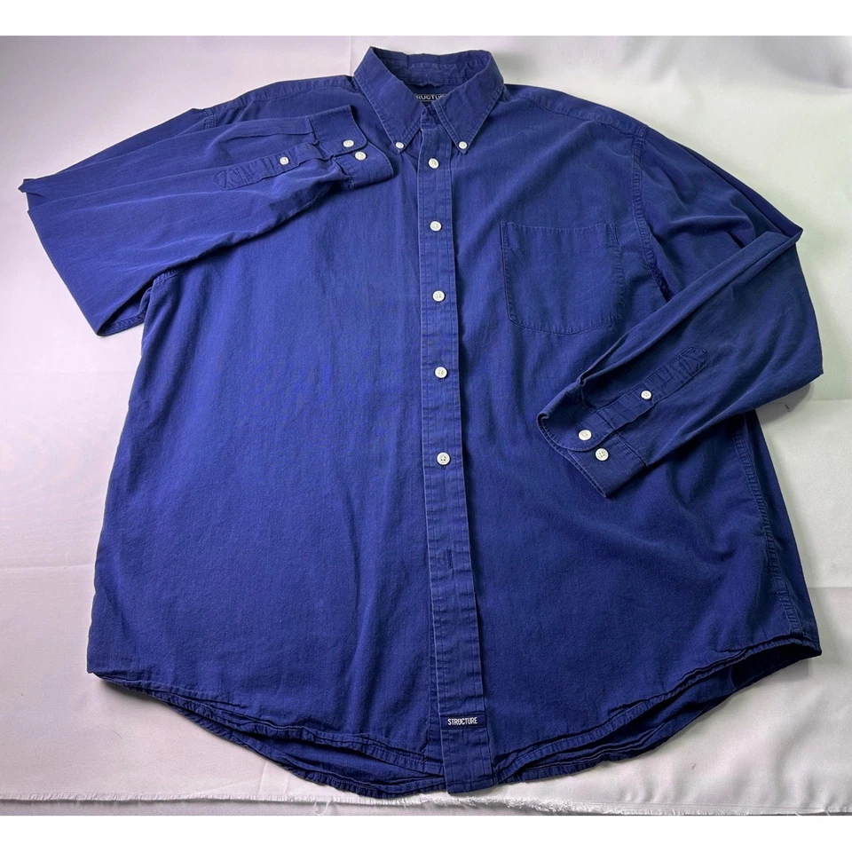 VINTAGE Structure Mens L Blue Button Down Long Sleeve Casual Shirt 100% Cotton - Image 2 of 4