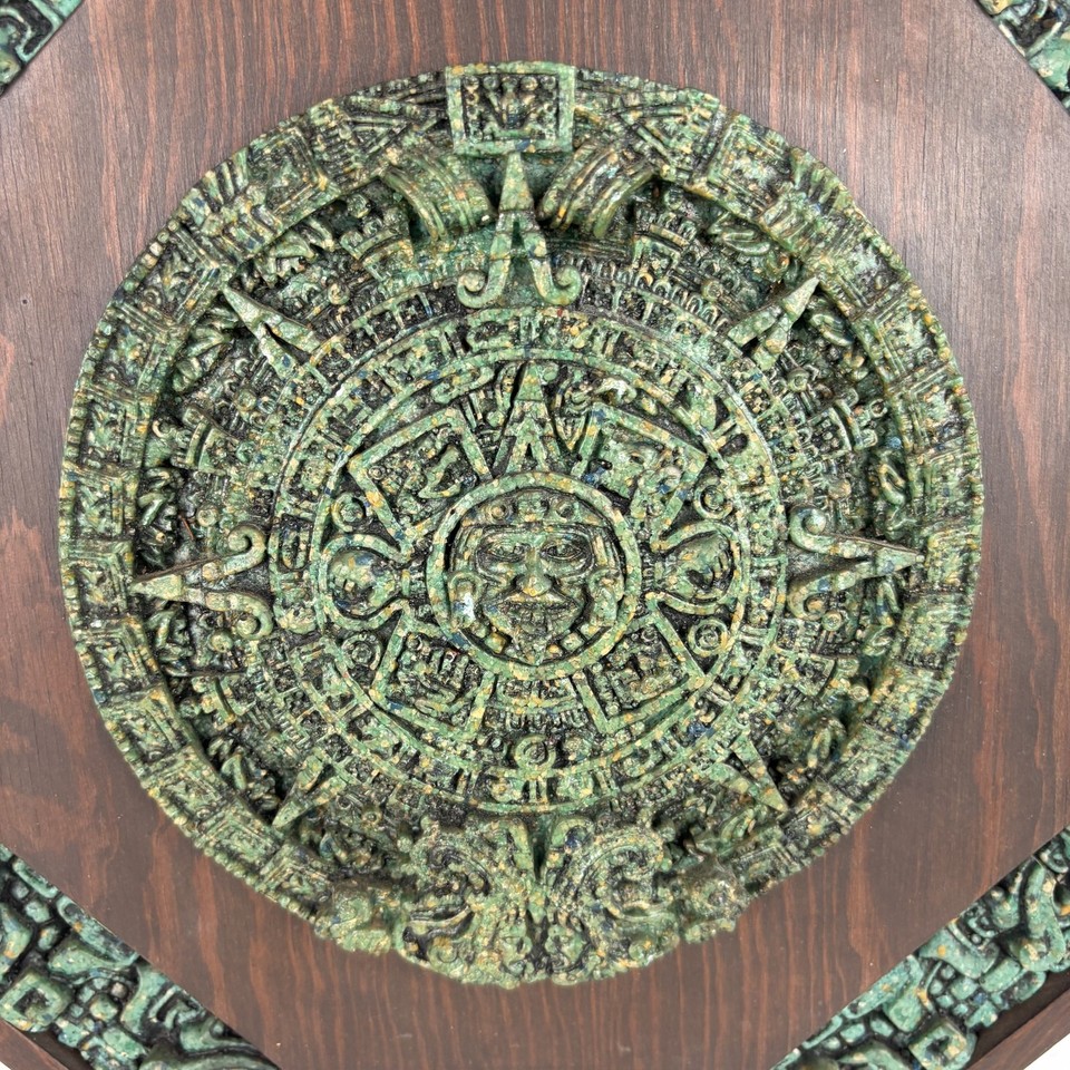Vintage Mexican Folk Art Aztec Calendar Sun Stone Wall Decor Octagonal ...