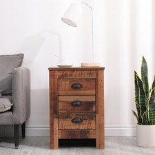FurnitureHMD 3 Drawers Bedside Table Wooden Nightstand Cabinet Rustic Brown