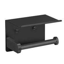 Self Adhesive Toilet Paper Holder with Phone Shelf, Stainless Steel, Black