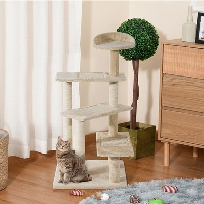 PawHut 100 cm Kratzbaum Indoor Kätzchen Kratzbaum Activity Center beige