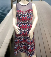 NWT GUESS Los Angeles Mesh Illusion Floral Cocktail Dress – Size 10 Women Cruise