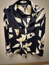 Banana Republic Black Beige Floral Collared Button-Up Long Sleeve Blouse XS