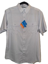 New COLUMBIA Omni-Shade Short Sleeve Shirt GREY Outdoor Fishing Men's Small S