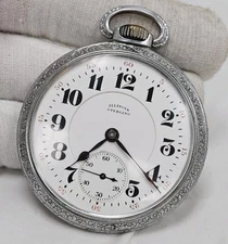 Antique Illinois Mens Pocket Watch Open Face 17 Jewel Mechanical Silver Tone USA