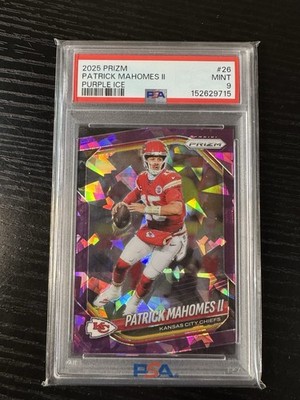 Panini Prizm 2025 Patrick Mahomes II Chiefs #26 Purple Ice /225 PSA 9