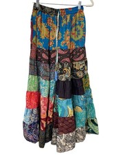 Patchwork Palazzo Pants One Size Tiered Floral Geometric Wide Leg Boho Hippie