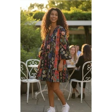 Cynthia Rowley Pleated Button Up Flutter Sleeve Dress Multi Size Medium Long