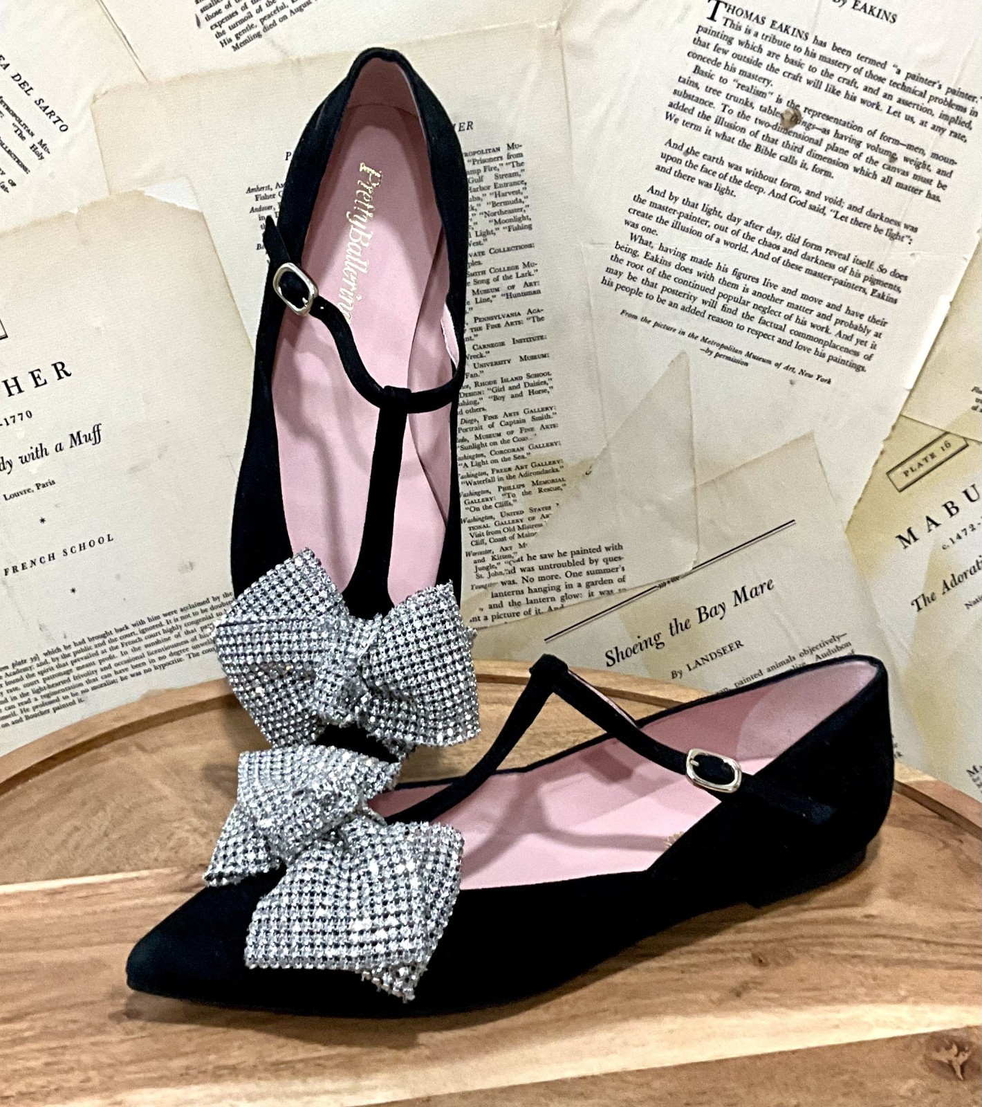 Anthroopologie Pretty Ballerinas Ella Flats Jeweled Big Bow T Strap 39 8 NEW 46190₽
