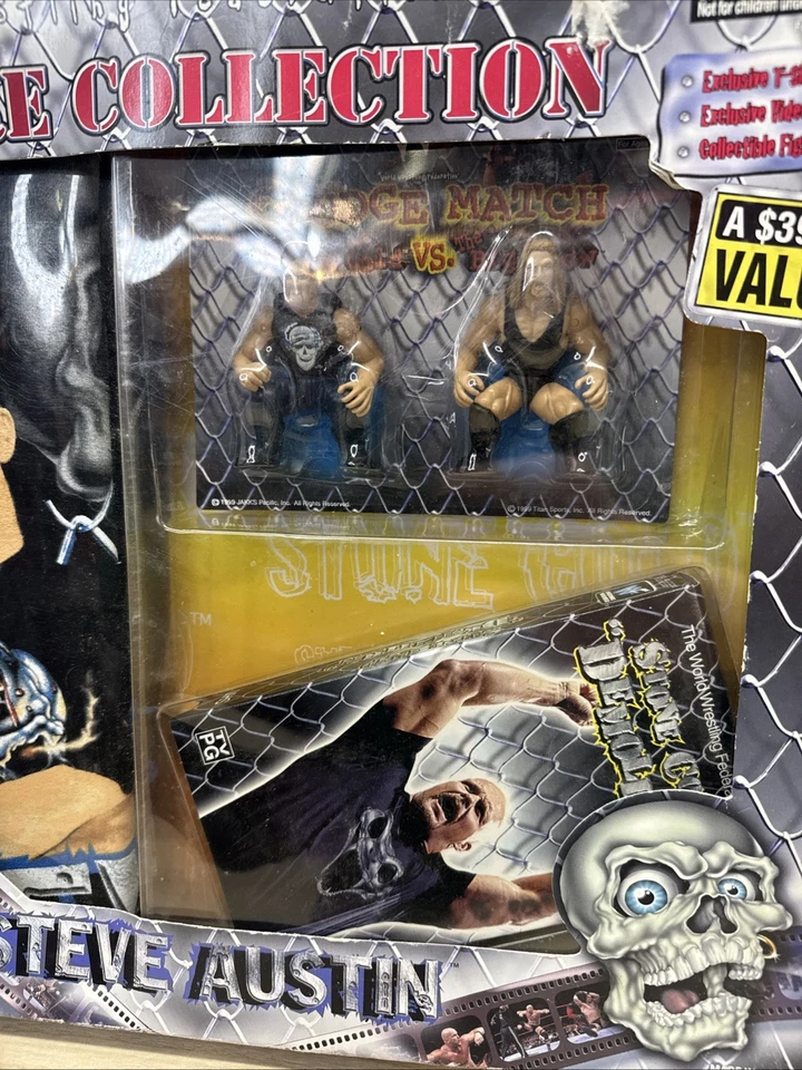 Винтажный WWF 1999 Stone Cold Стив Остин большая рубашка экшн-фигурка VHS бокс-сет - Изображение 3 из 4