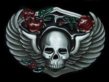 TJ15114 REALLY COOL WINGED SKELETON SKULL FASHION SILVERTONE BELT BUCKLE