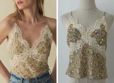 Women Doen V-neck Floral Contrasting Lace Backless Slip Top