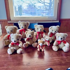 Vintage Tan Jointed Stuffed Teddy Bears 4"-14" Tall - Lot of 9