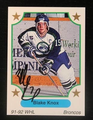 AUTOGRAPHED - Blake Knox 7th Inning Sketch #139 Swift Current Broncos 1991 WHL
