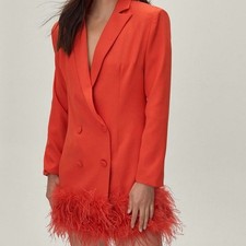 Nasty Gal blazer Feather Dress size 6 cherry red