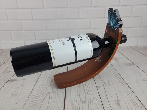 Wooden Wine Bottle Holder Balancing Costa Rica Butterfly - Picture 1 of 8