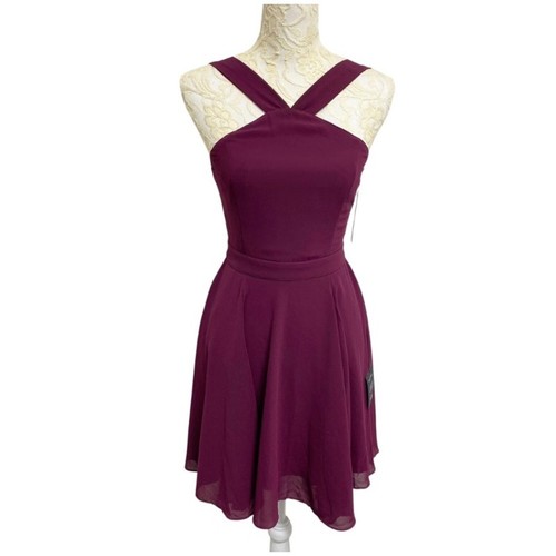 Lulus Forevermore Skater Dress Women XS Burgundy Red Halter Bridesmaid Prom