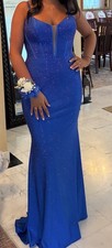Sherri Hill Blue Sequin Mermaid Prom Dress Formal Evening Sleeveless Size 8