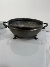 Vintage Quadruple Silver Plate Footed Bowl Ornate Handles Floral Scrollwork 9"