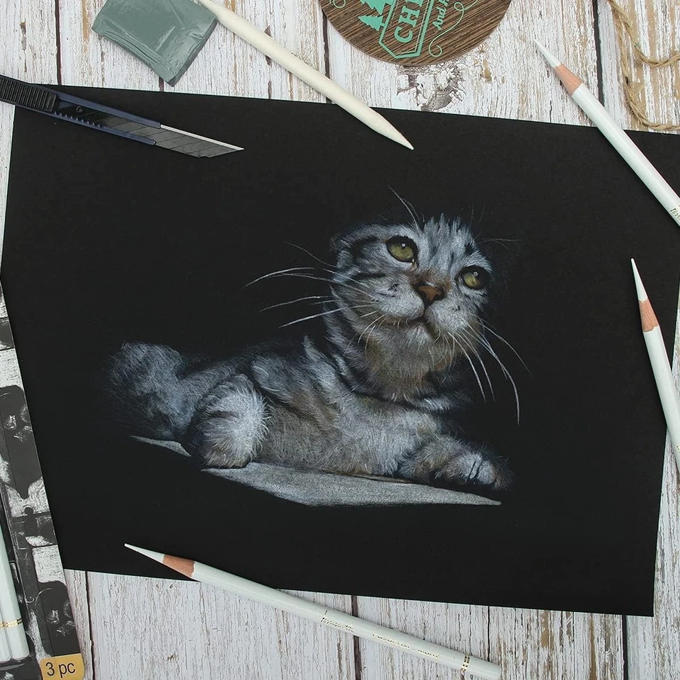 Juego de lápices de carbón blanco aprobado por artista para dibujar - Colección de 3 piezas Foto 4 de 4