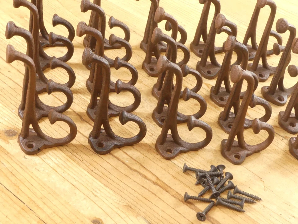 50 ganchos de pared rústicos de hierro fundido para abrigo sombrero restaurar escuela granja toalla baño cocina Foto 3 de 4