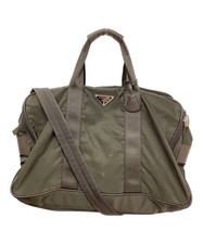 Autentica borsa PRADA Boston pelle saffiano nylon oliva triangolo logo uomo