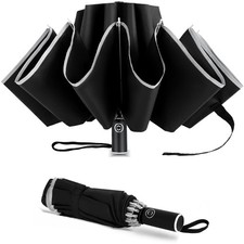 UVANTI Windproof Travel Umbrella, Compact Inverted Reverse Large, Black