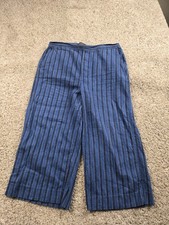 Banana Republic Rowan Wide Leg Pants Womens 12 Petite Blue Striped Linen Blend