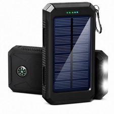 Solar Power Bank 20000mAh Portable Charger LED Flashlight Waterproof Compass