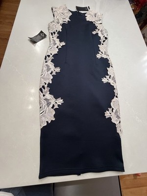 ax paris navy lace dress Navy High Neck Lace Midi Dress  AX Paris