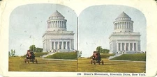 GRANT's MONUMENT stereoscopic card RIVERSIDE DRIVE view