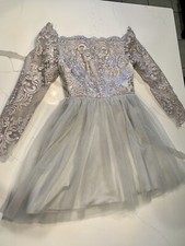 Short Prom Cocktail Evening Homecoming Party LACE/tulle GRAY GOWN DRESS XS