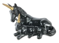Universal Statuary Black Unicorn Mother Foal Statue Gold Horns 996 12x9x8"