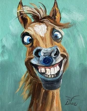 Original Oil Painting Impressionism Dorothy Laz Smiling Horse animals