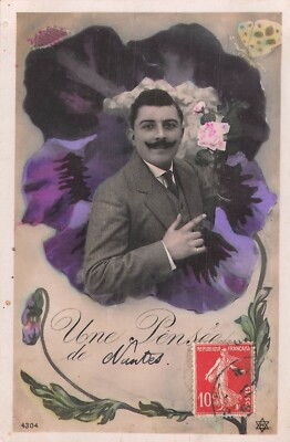 CP UNE PENSE DE ... MUSTACHU WITH ROSE THROUGH FLOWER - 44572