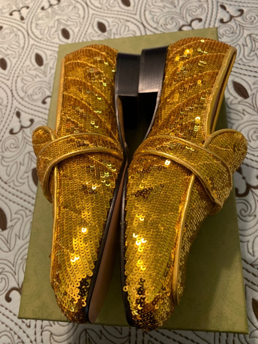 Gucci GG Marmont Moccasins/Loafers Yellow sequins Womens Size EU
