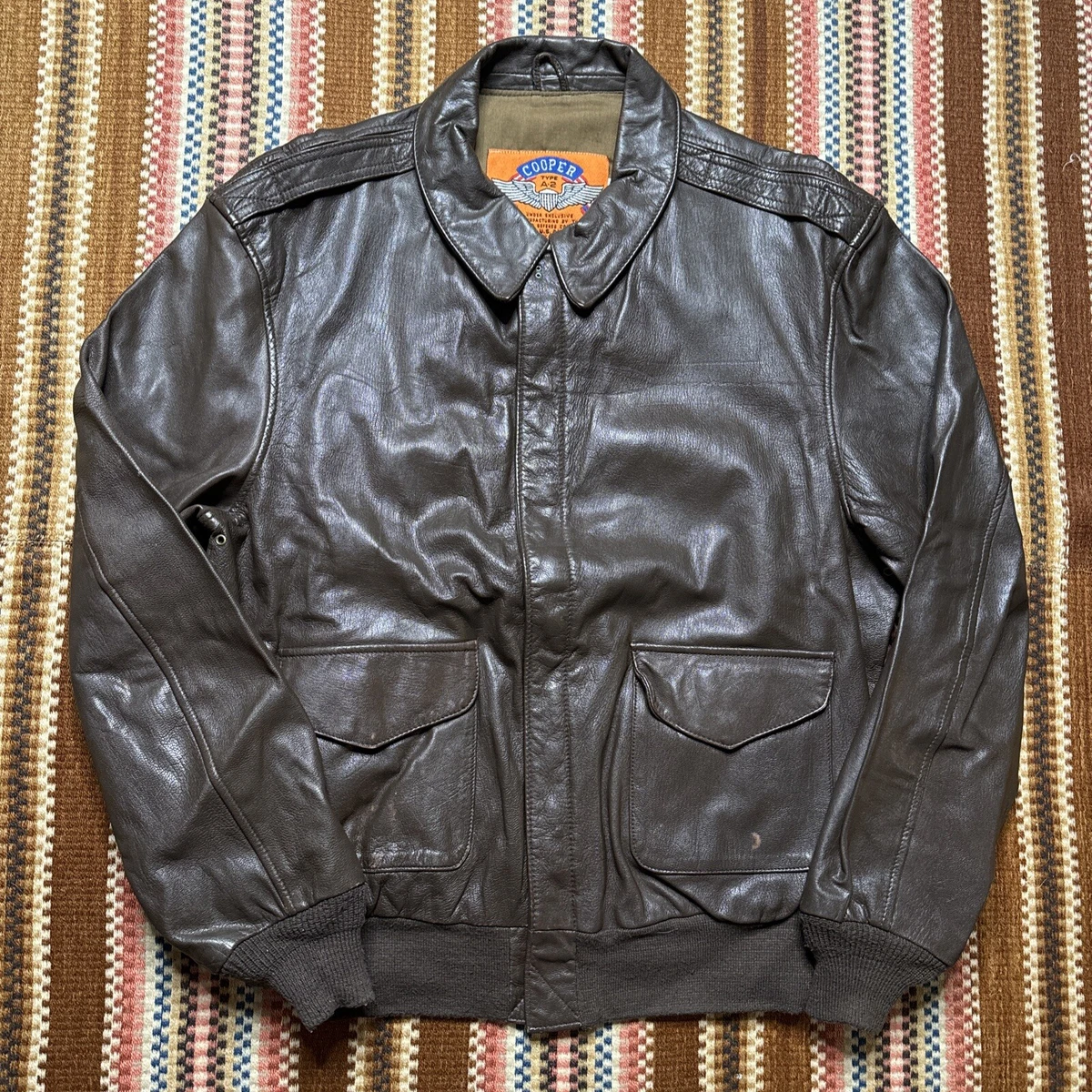 Vintage 80s 90s Cooper Type A-2 Leather Flight Bomber Jacket Size 